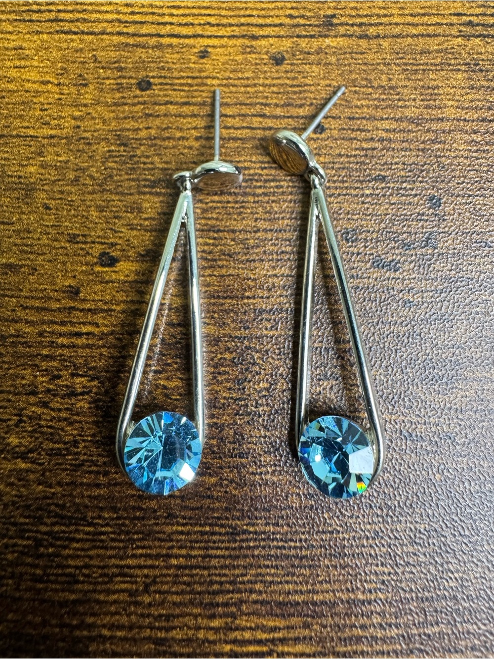 4/$20 Silver Drop Earrings with Blue Crystal Accent